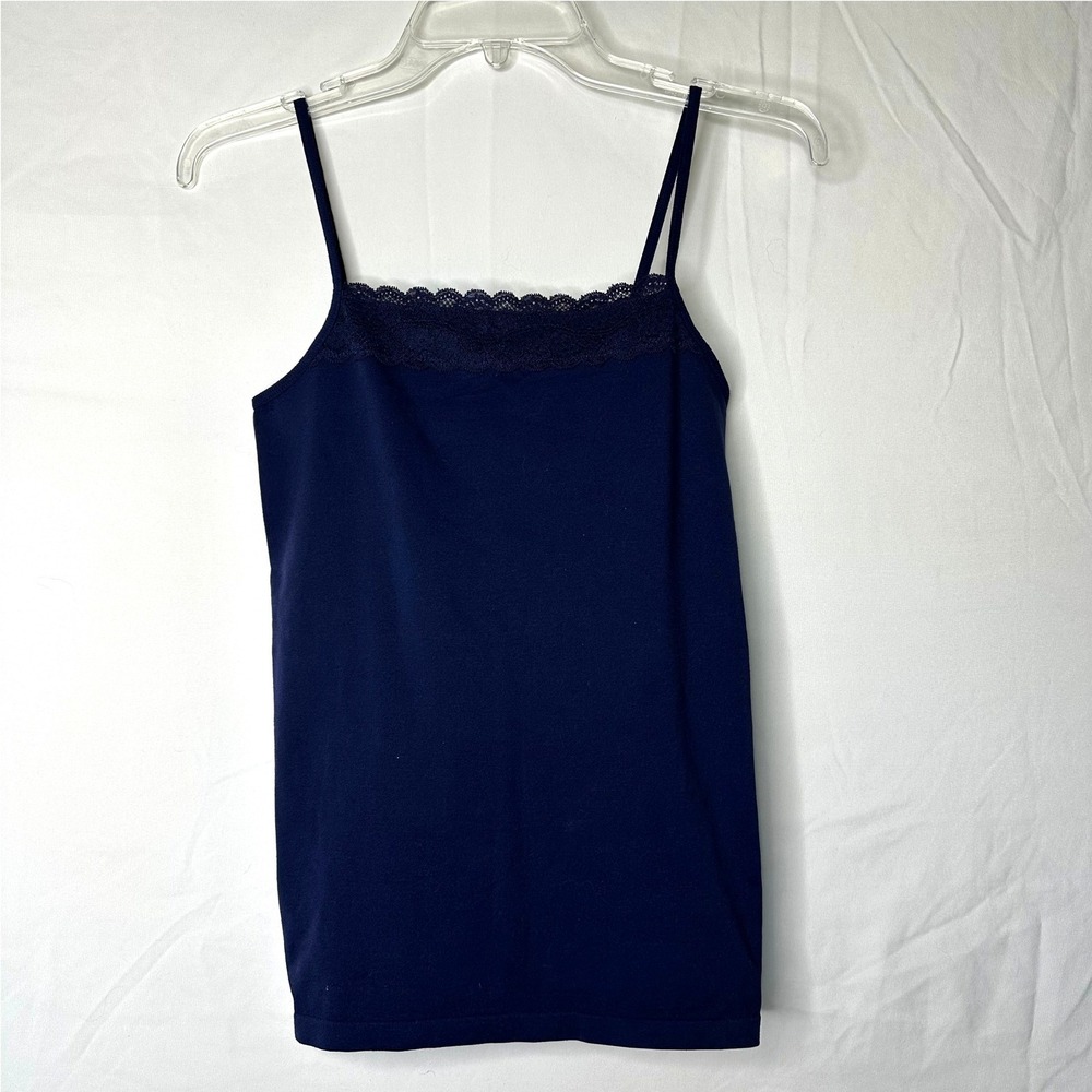 The Limited Womens Navy Blue Lace Trim Cami Spaghetti Strap Tank Top Large